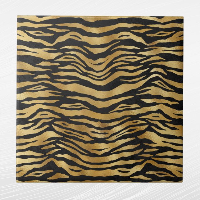 Tiger Guld Black Animal Print Kakelplatta (Skapare uppladdad)