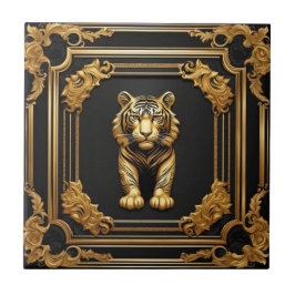 Tiger guld och svart prydnadsdjur ram kakelplatta