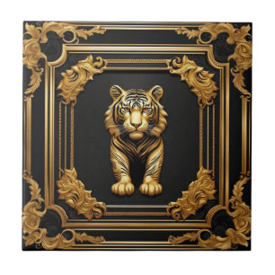 Tiger guld och svart prydnadsdjur ram kakelplatta