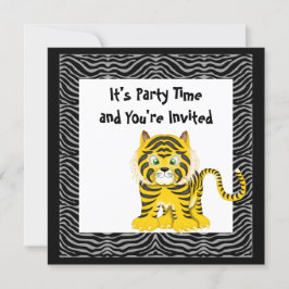 TIGER GULT BLACK BIRTHDAY INVITATIONS INBJUDNINGAR