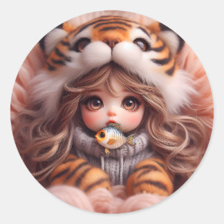 Tiger Hat Doll Sticker Runt Klistermärke