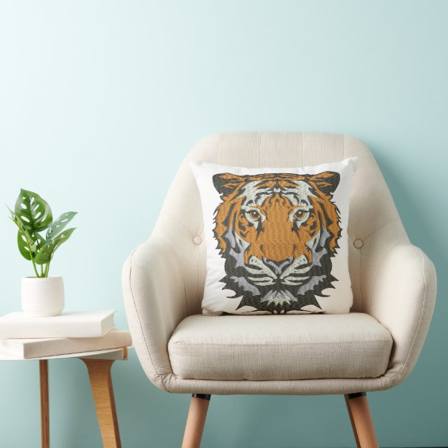 Tiger Head Broderi Imitation ->  Tiger Head Broder Kudde (Stol)