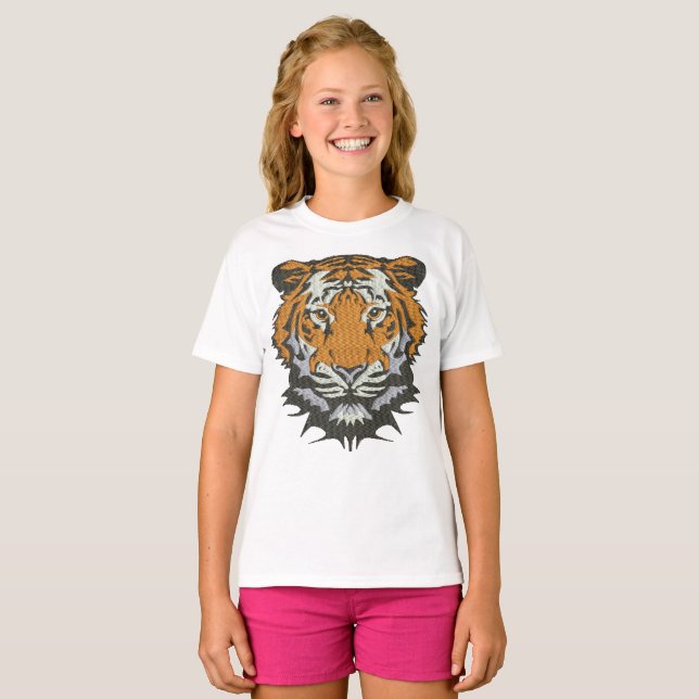 Tiger Head Broderi Imitation ->  Tiger Head Broder T Shirt (Hel framsida)