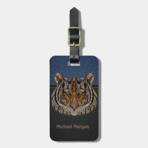 Tiger Head Leathe look Blue,Black Bagagebricka