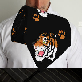 Tiger Head med Tass avtryck på Black Necktie Slips