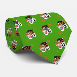 Tiger Head med Tass avtryck på Grönt Necktie Slips