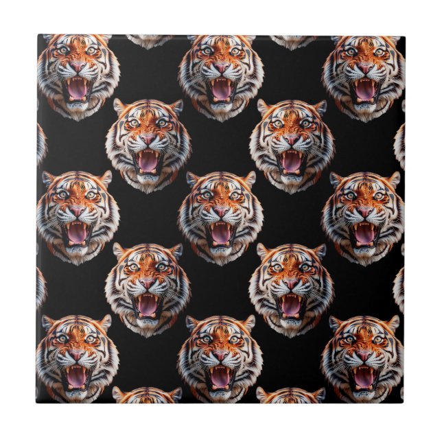 Tiger Head Mönster Design - Black Kakelplatta (Framsidan)