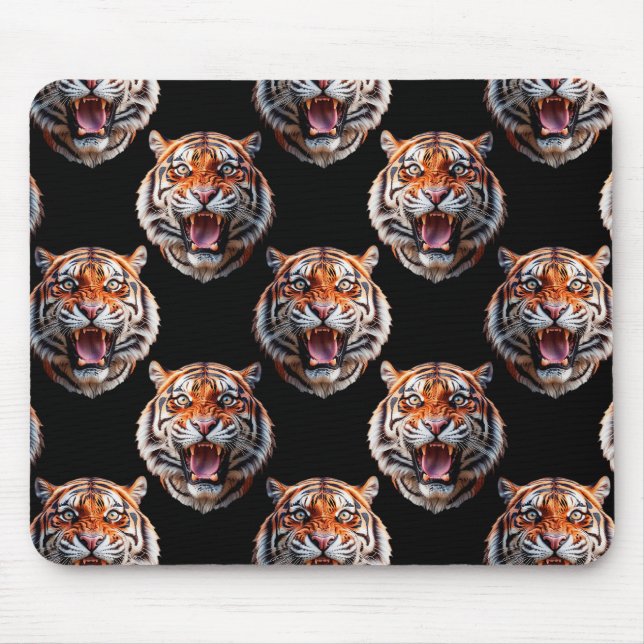 Tiger Head Mönster Design - Black Musmatta (Framsidan)