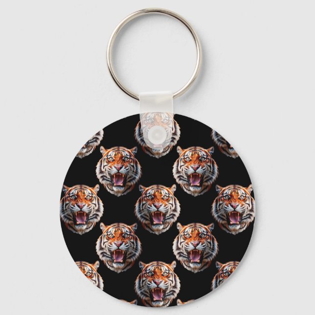Tiger Head Mönster Design - Black Nyckelring (Framsida)