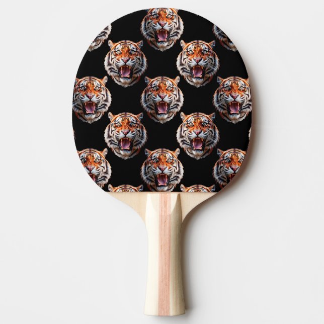Tiger Head Mönster Design - Black Pingisracket (Framsidan)