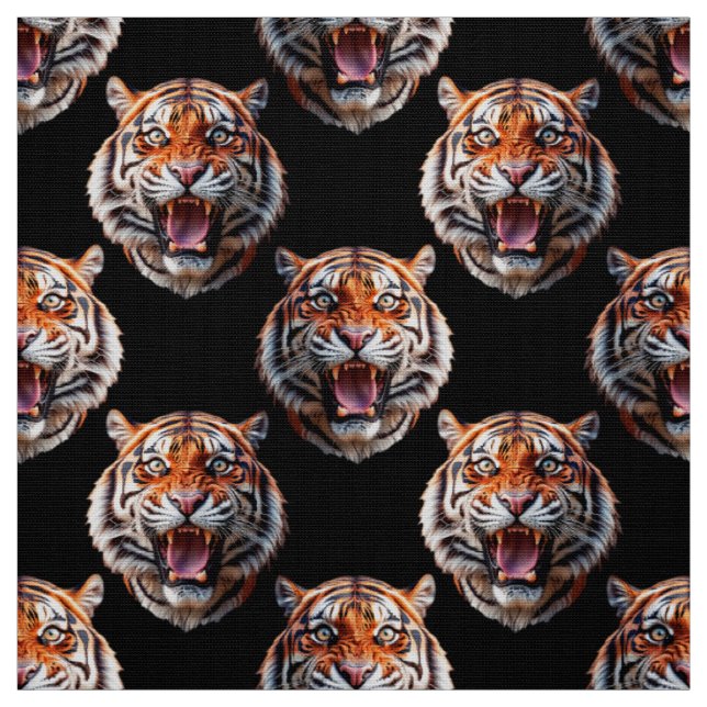 Tiger Head Mönster Design - Black Tyg (Provkarta)