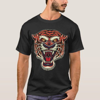 Tiger Head Old school Tattoo Stil T Shirt