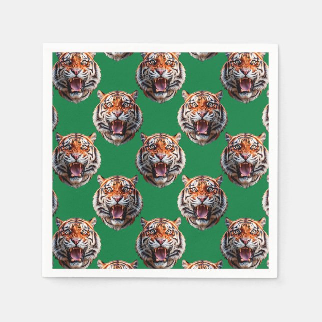 Tiger Head Pattern Design Green  Pappersservett (Framsidan)