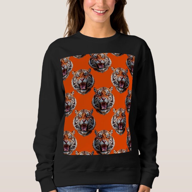 Tiger Head Pattern Design Orange  T Shirt (Framsida)