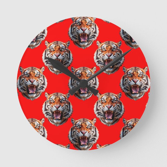 Tiger Head Pattern Design Red Rund Klocka (Framsida)