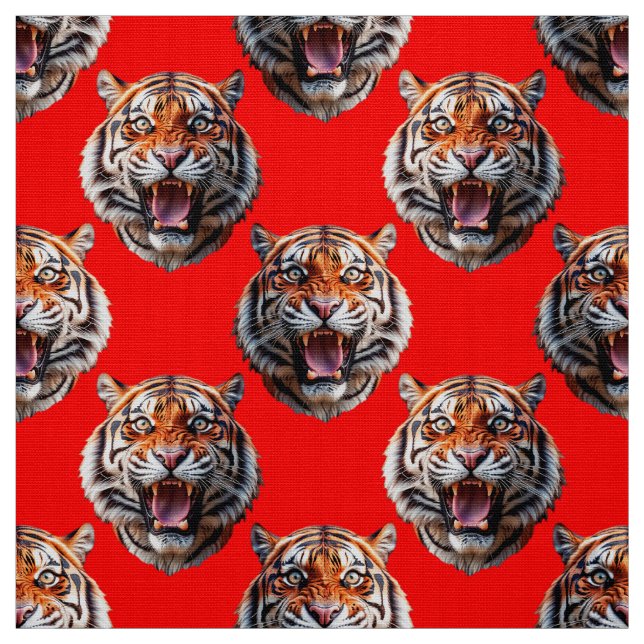 Tiger Head Pattern Design Red Tyg (Provkarta)