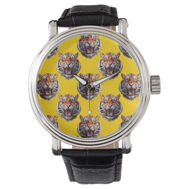Tiger Head Pattern Design Yellow  Armbandsur (Framsida)