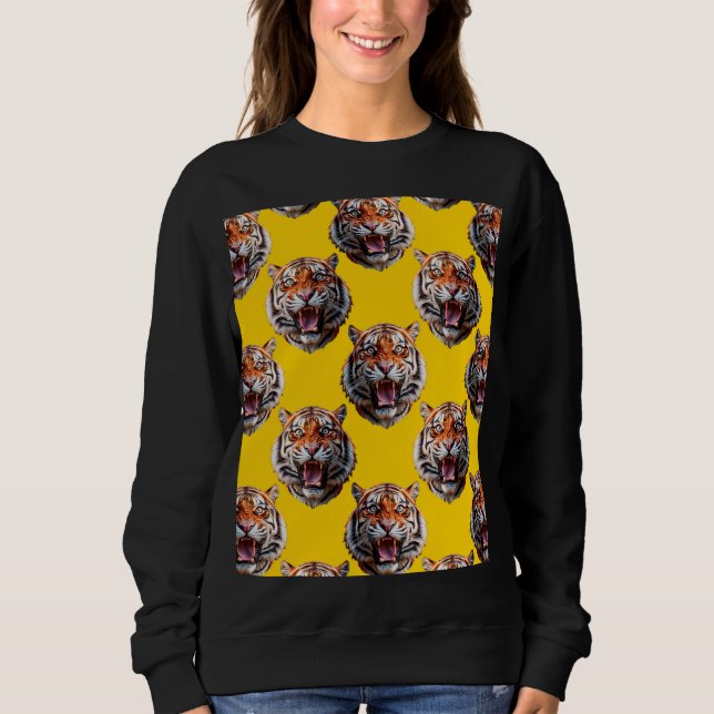 Tiger Head Pattern Design Yellow  T Shirt (Framsida)