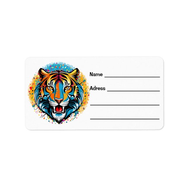 Tiger Head Rainbow colors paint stains Adressetikett (Framsidan)