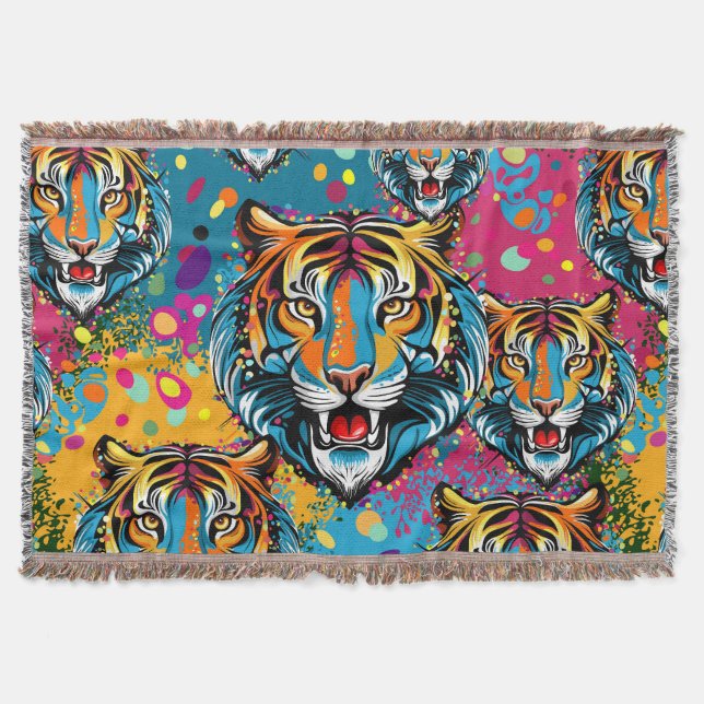 Tiger Head Rainbow colors paint stains Filt (Framsidan)