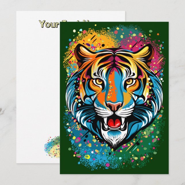 Tiger Head Rainbow colors paint stains Inbjudningar (Fram/baksida)