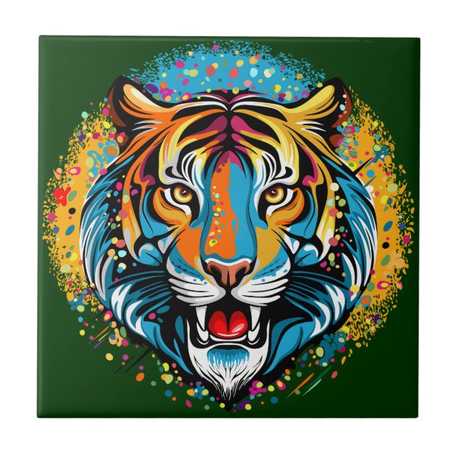 Tiger Head Rainbow colors paint stains Kakelplatta (Framsidan)