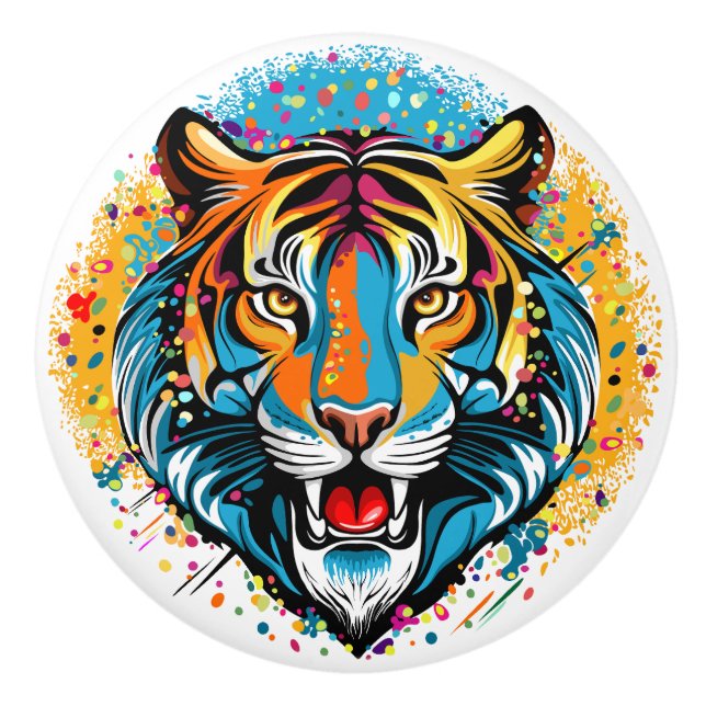 Tiger Head Rainbow colors paint stains Knopp (Framsidan)