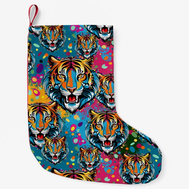 Tiger Head Rainbow colors paint stains Liten Julstrumpa (Framsidan)