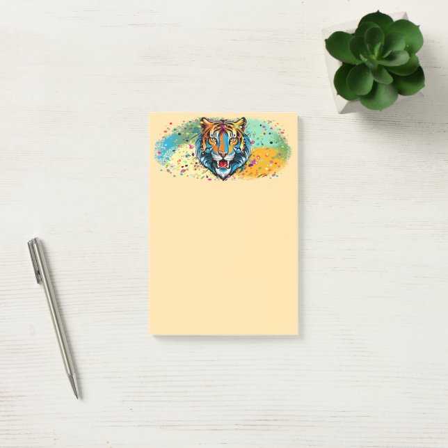 Tiger Head Rainbow colors paint stains Post-it Block (Kontor)