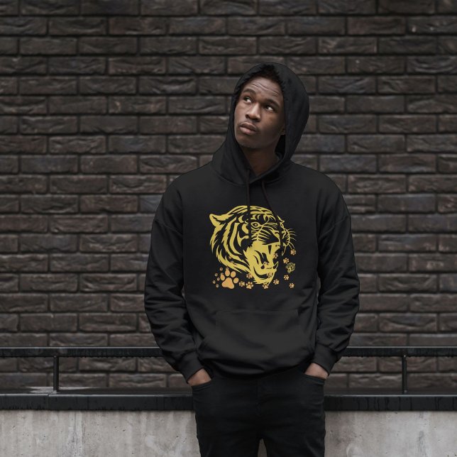 Tiger Head Roar Klo Manar Black Hoodie (Skapare uppladdad)