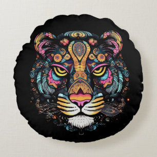 Tiger Head Rund Kudde