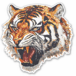 Tiger Head Snarling Faux Sequin glitter Klistermärken