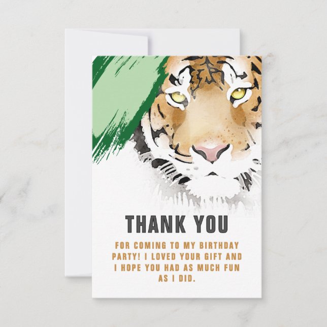 Tiger Head Vattenfärg Födelsedag  Tack Kort (Framsida)