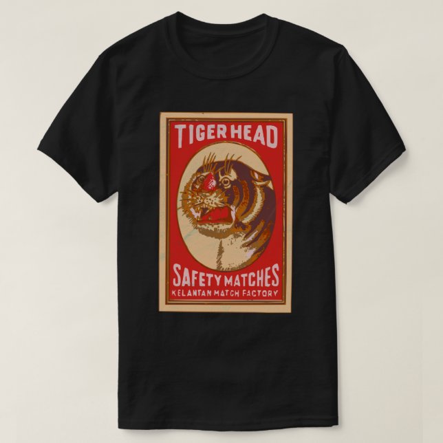 Tiger Head Vintage Indian Matchbox Art T Shirt (Design framsida)