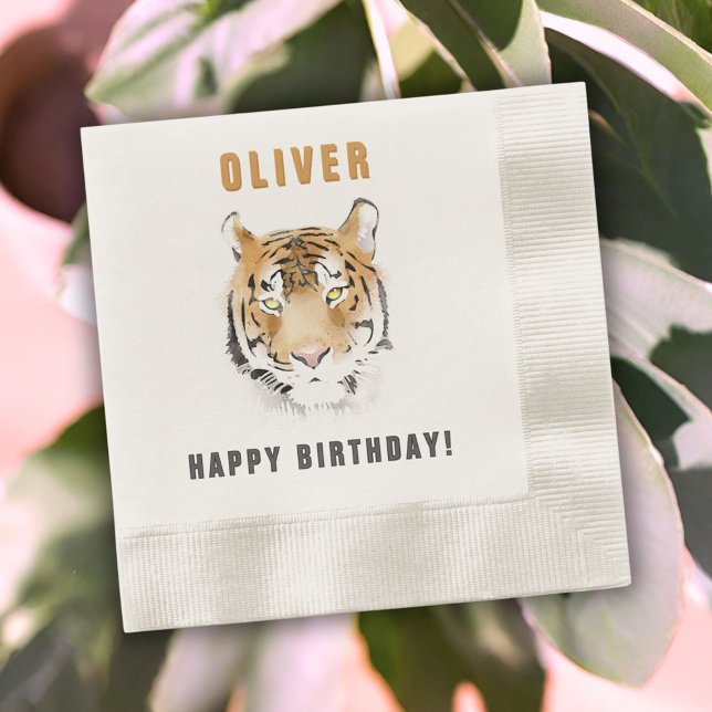 Tiger Head Watercolor Birthday Namn Pappersservett (Skapare uppladdad)