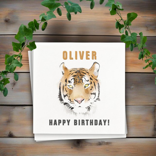 Tiger Head Watercolor Birthday Namn Pappersservett (Skapare uppladdad)