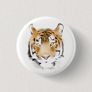 Tiger Head Watercolor Teckning Knapp