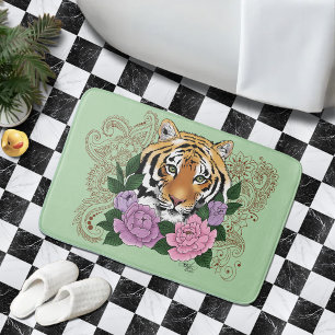 Tiger Henna Rosa Lila blommor Badrumsmatta