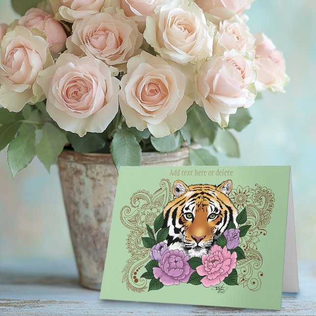 Tiger Henna Rosa Lila blommor Kort (Skapare uppladdad)