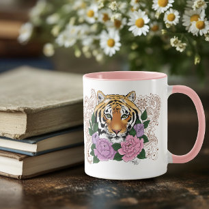 Tiger Henna Rosa Lila blommor Mugg