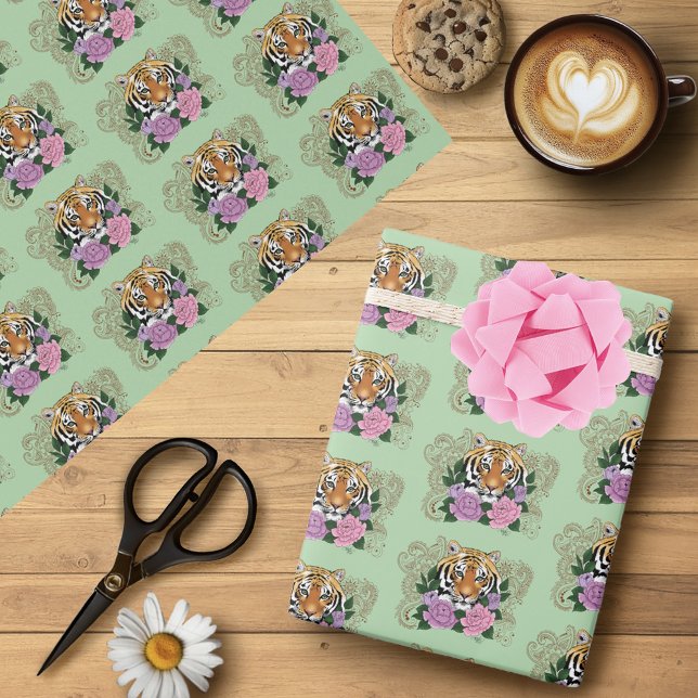 Tiger Henna Rosa Lila blommor Presentpapper (Skapare uppladdad)