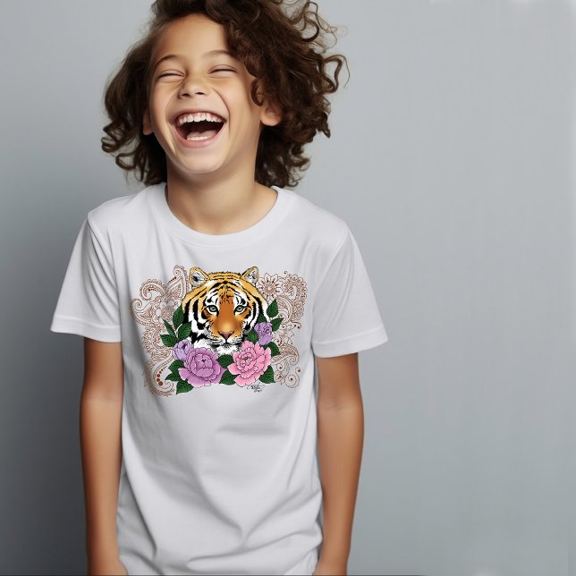 Tiger Henna Rosa Lila blommor T Shirt (Skapare uppladdad)