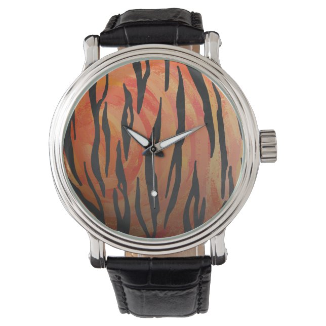 Tiger Het orange och svart tryck Armbandsur (Framsida)