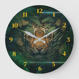 Tiger hiding in Foliage Stor Klocka