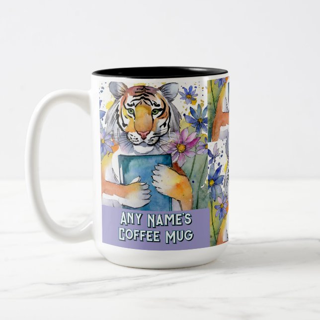 Tiger Holding Big Bok Two-Tone Coffee Mugg (Vänster)
