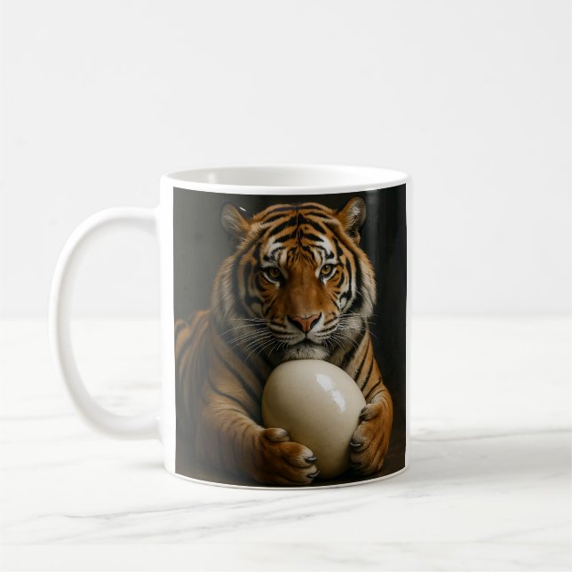 Tiger Holding Egg Kaffemugg (Vänster)