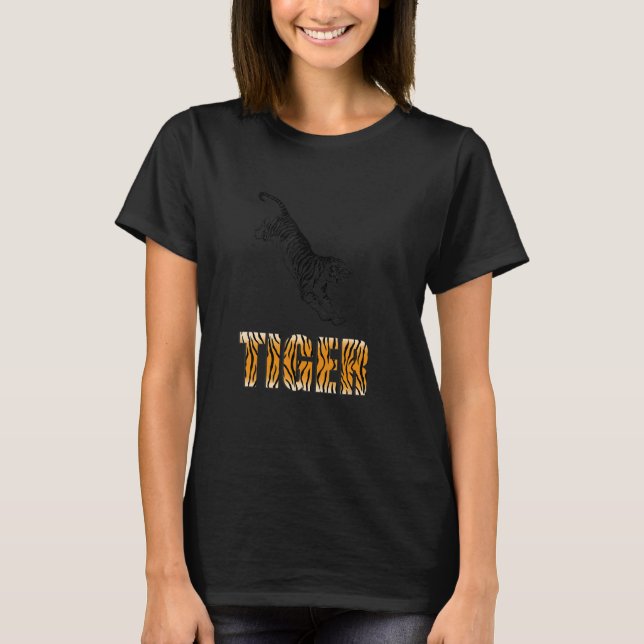 Tiger hoppande stor katt t shirt (Framsida)