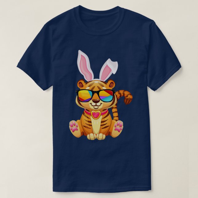 Tiger Hund Coola Sunglass Bunny Hat Glad påsk Day T Shirt (Design framsida)