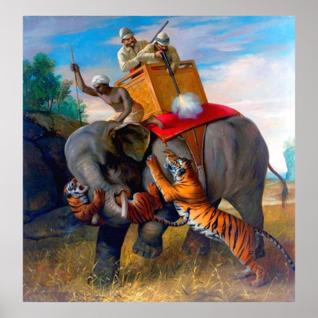 Tiger Hunting Briton Rivière 1920 Poster (Framsidan)