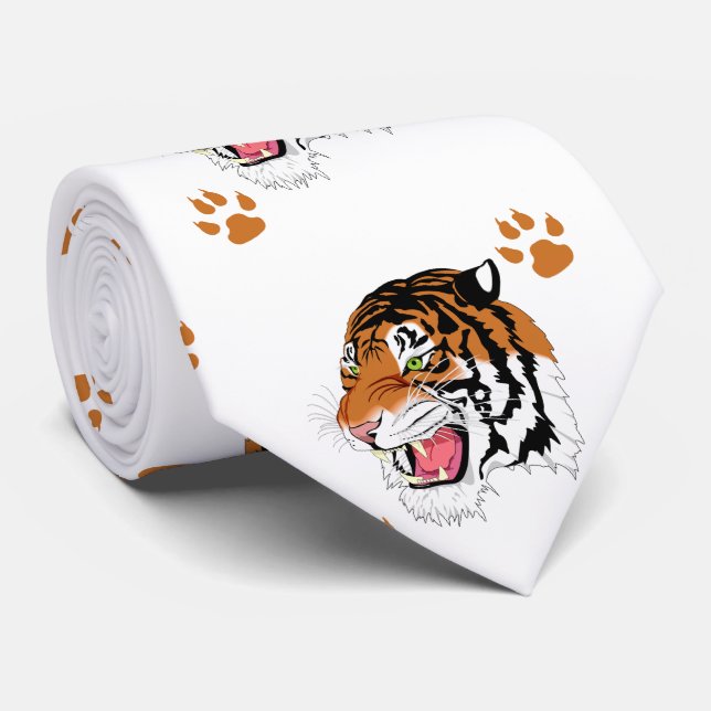 Tiger huvud med Tass avtryck på vit nektie Slips (Rullad)